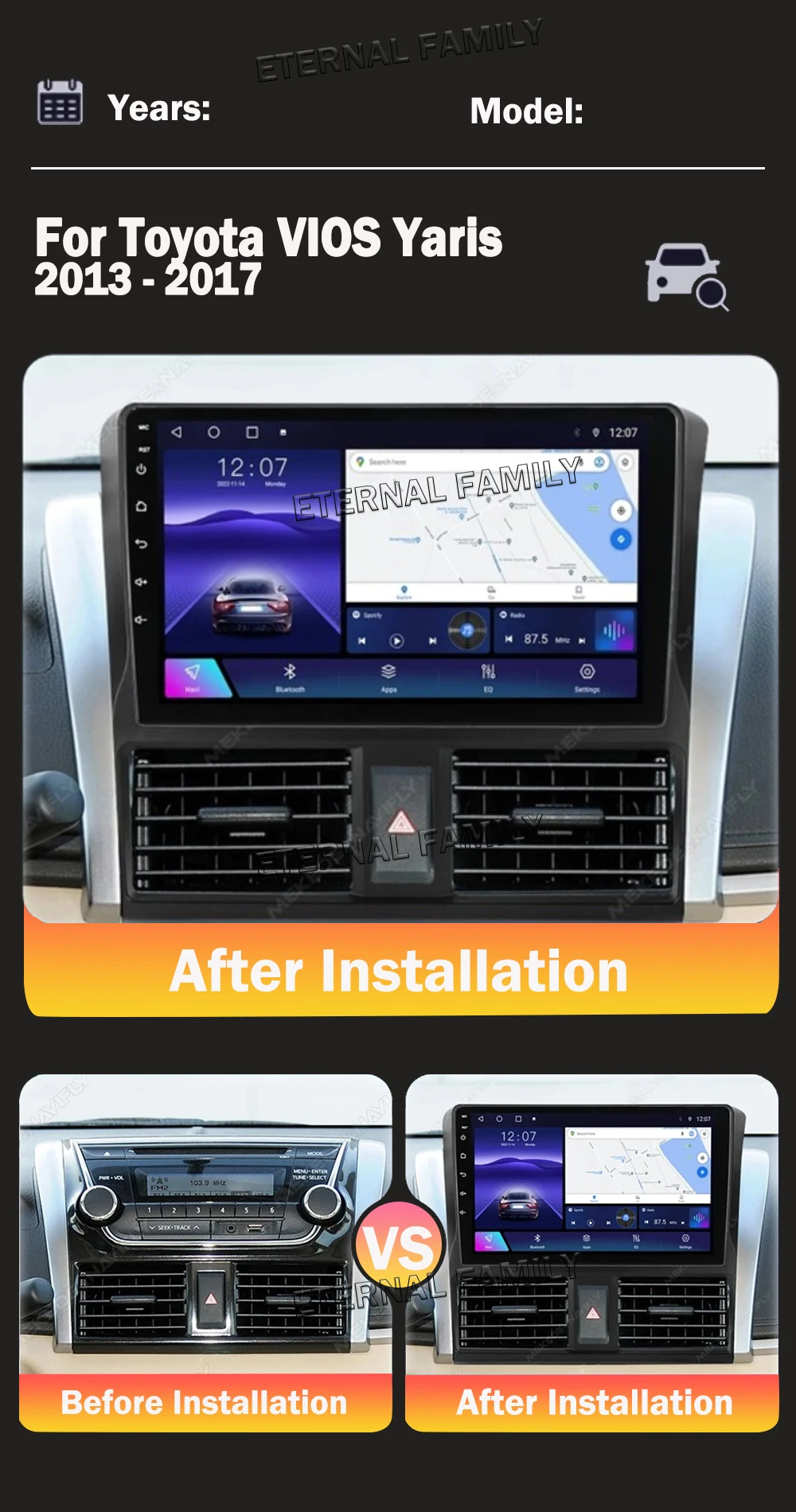 Car radio Android 14 Navigation GPS For Toyota VIOS Yaris 2013 - 2017 Car Radio Player Wireless Android Auto Intelligent System Car radio Android 14 Navigation GPS For Toyota VIOS Yaris 2013 - 2017 Car Radio Player Wireless Android Auto Intelligent System