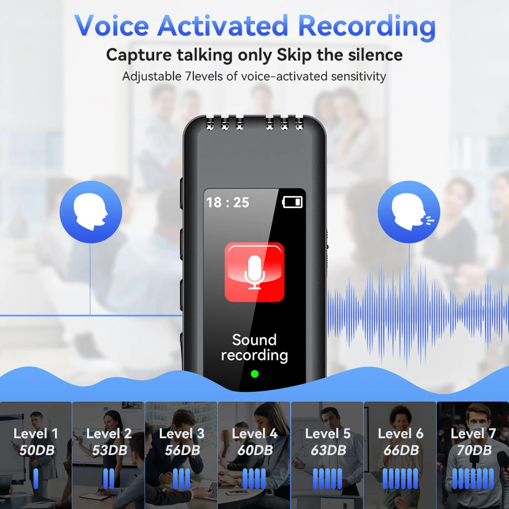 Digital Voice Recorder Portable Dictaphone Voice Activated Audio Recording MP3 Player Long Time Record for Meeting Interviews