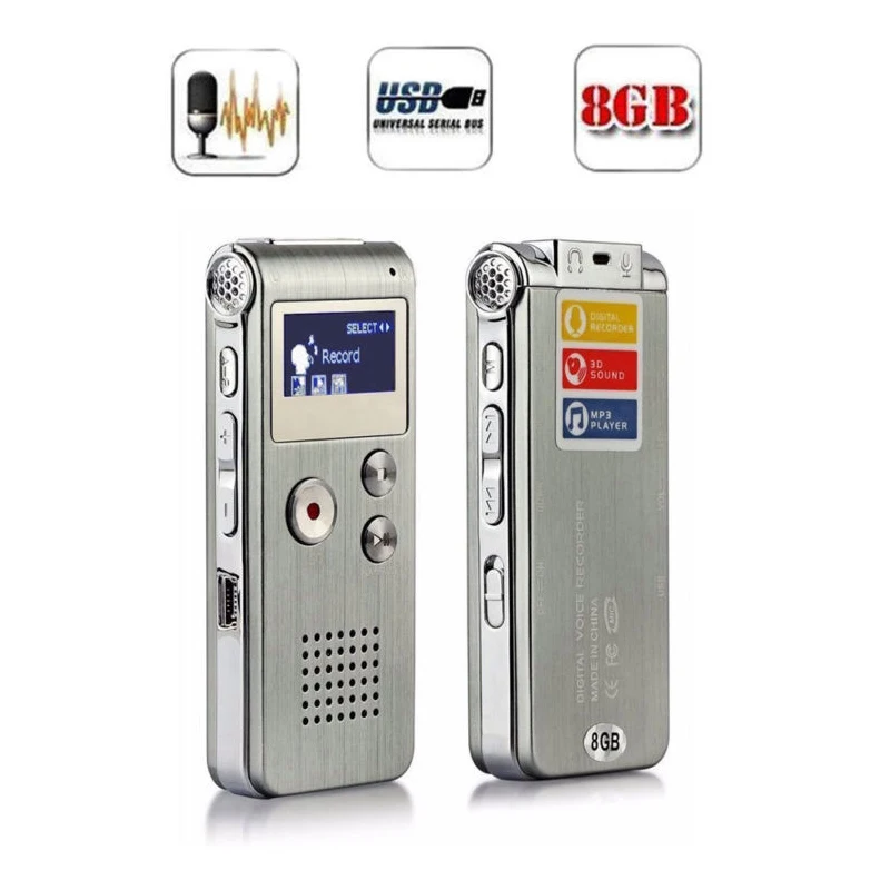 Multifunctional Rechargeable 8GB 650HR Digital Audio Voice Recorder Dictaphone MP3 Player