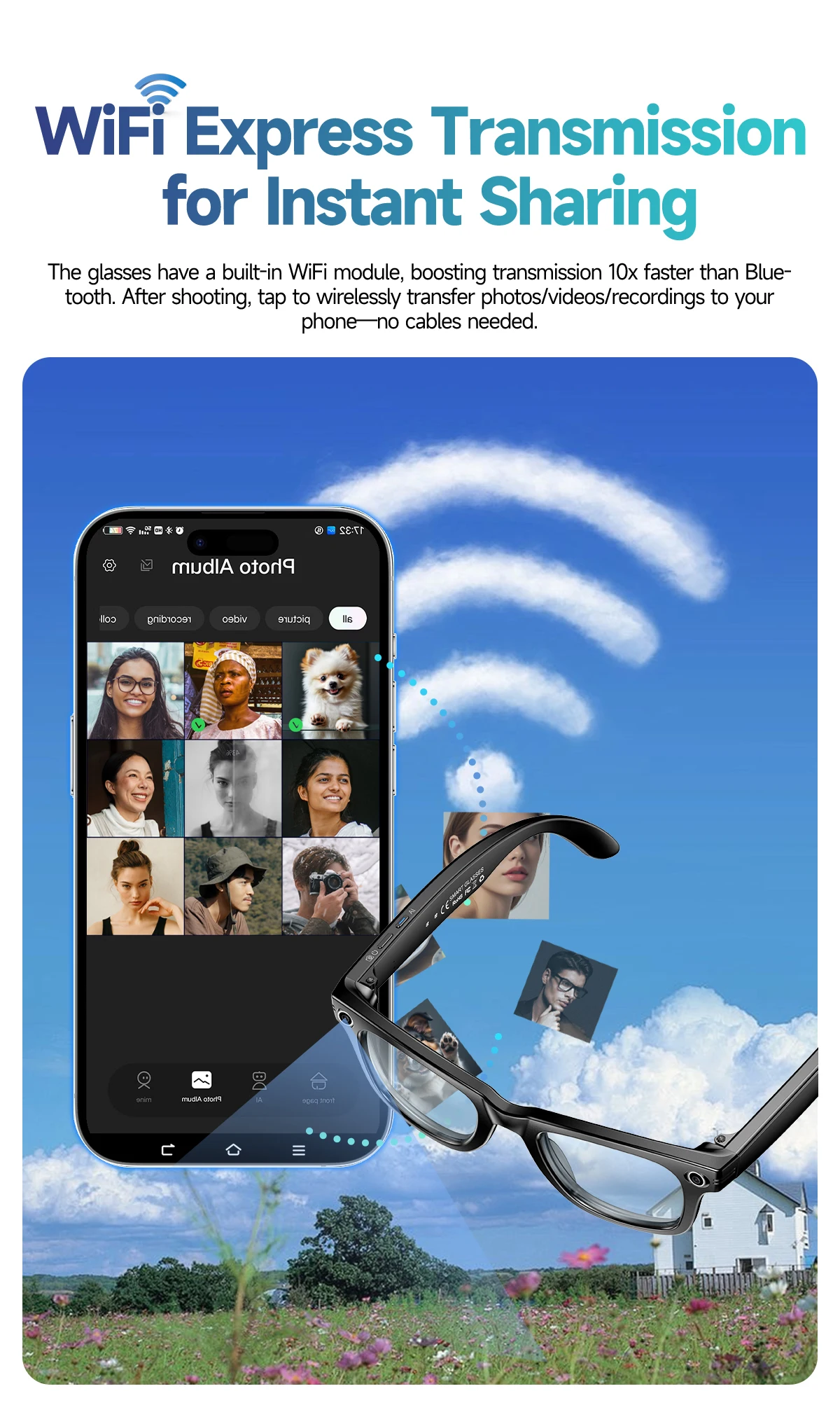 2025 New 800W Camera Glasses Bluetooth Smart Glasses with Camera Voice Call Music Smart Sunglasses Video Sound Record AI Glasses