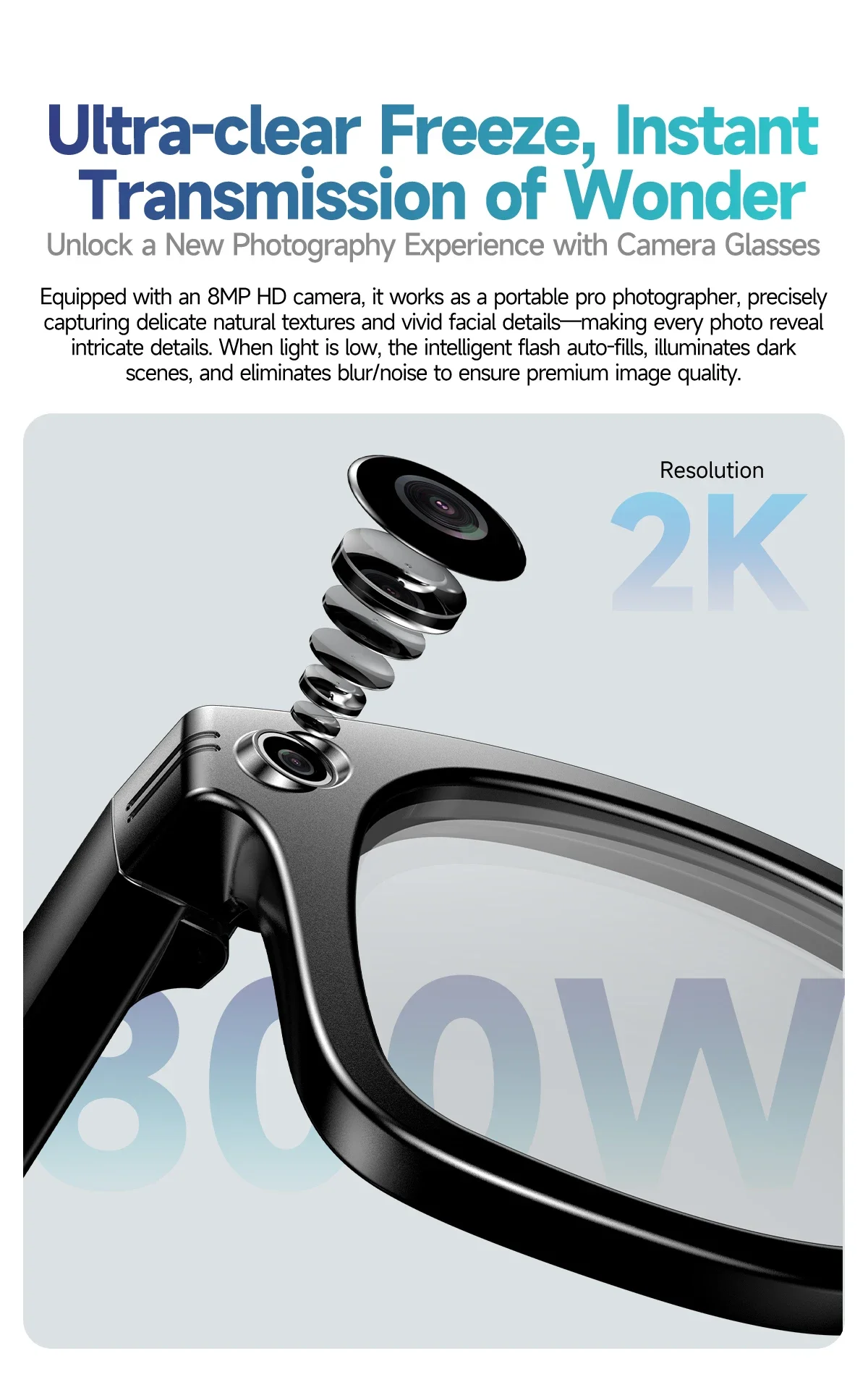 2025 New 800W Camera Glasses Bluetooth Smart Glasses with Camera Voice Call Music Smart Sunglasses Video Sound Record AI Glasses