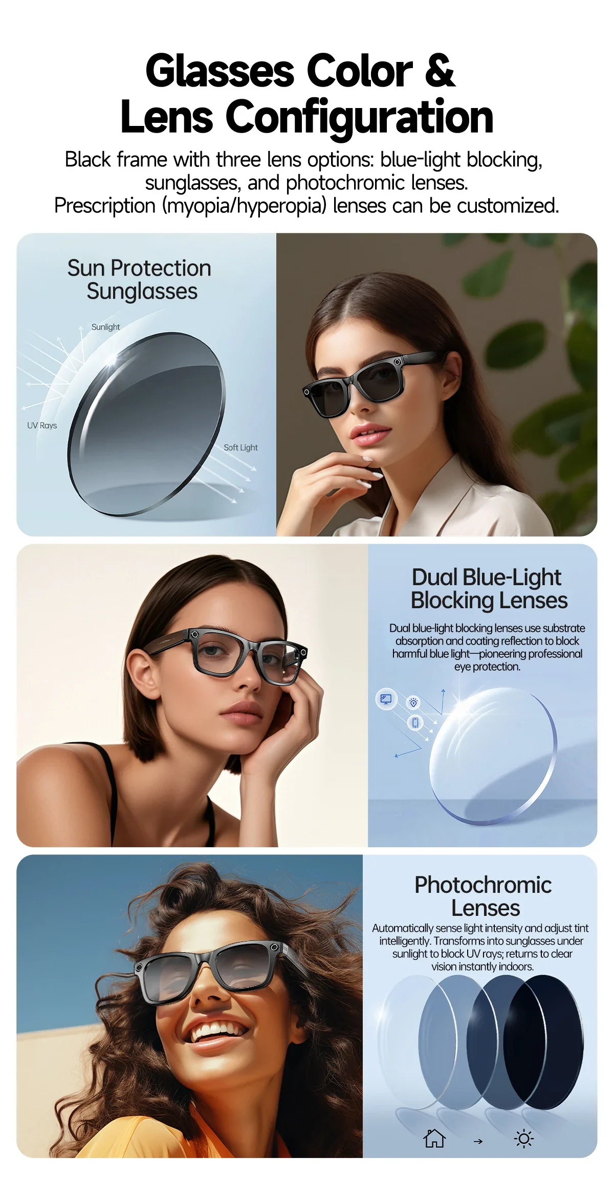 2025 New 800W Camera Glasses Bluetooth Smart Glasses with Camera Voice Call Music Smart Sunglasses Video Sound Record AI Glasses
