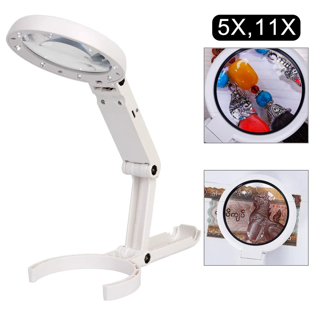 11x Magnification Magnifying Glass Hand-held 8 LED Light Jewelry Magnifying Glass Multi-purpose Portable Design