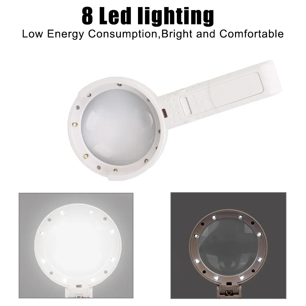 11x Magnification Magnifying Glass Hand-held 8 LED Light Jewelry Magnifying Glass Multi-purpose Portable Design