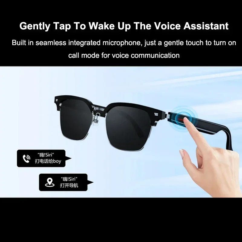 AI Real-time Translation Smart Glasses Wireless Bluetooth Call & Voice Assistant Touch Control Glasses with Mic Speaker Earphone