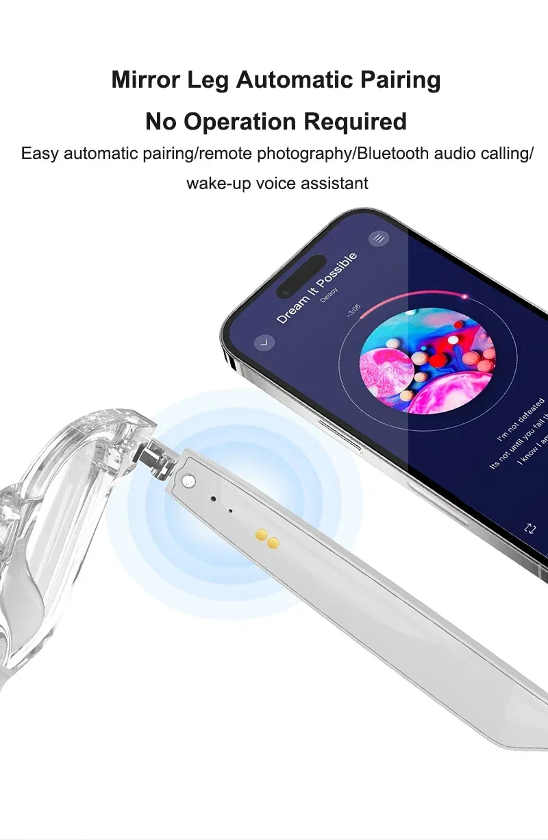 AI Real-time Translation Smart Glasses Wireless Bluetooth Call & Voice Assistant Touch Control Glasses with Mic Speaker Earphone