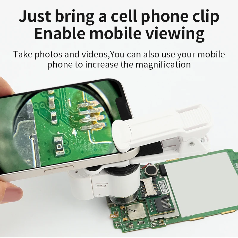 LUXIANZI Magnifying Glass 50X Zoom Microscope With LED UV Light Mobile Phone Clip Focusing Adjusted Pocket Universal Magnifier