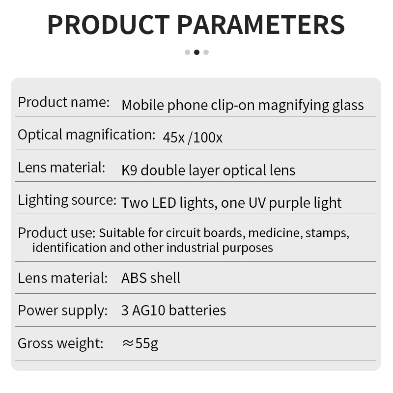 LUXIANZI Magnifying Glass 50X Zoom Microscope With LED UV Light Mobile Phone Clip Focusing Adjusted Pocket Universal Magnifier