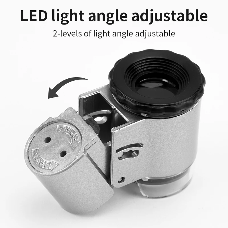 LUXIANZI Magnifying Glass 50X Zoom Microscope With LED UV Light Mobile Phone Clip Focusing Adjusted Pocket Universal Magnifier
