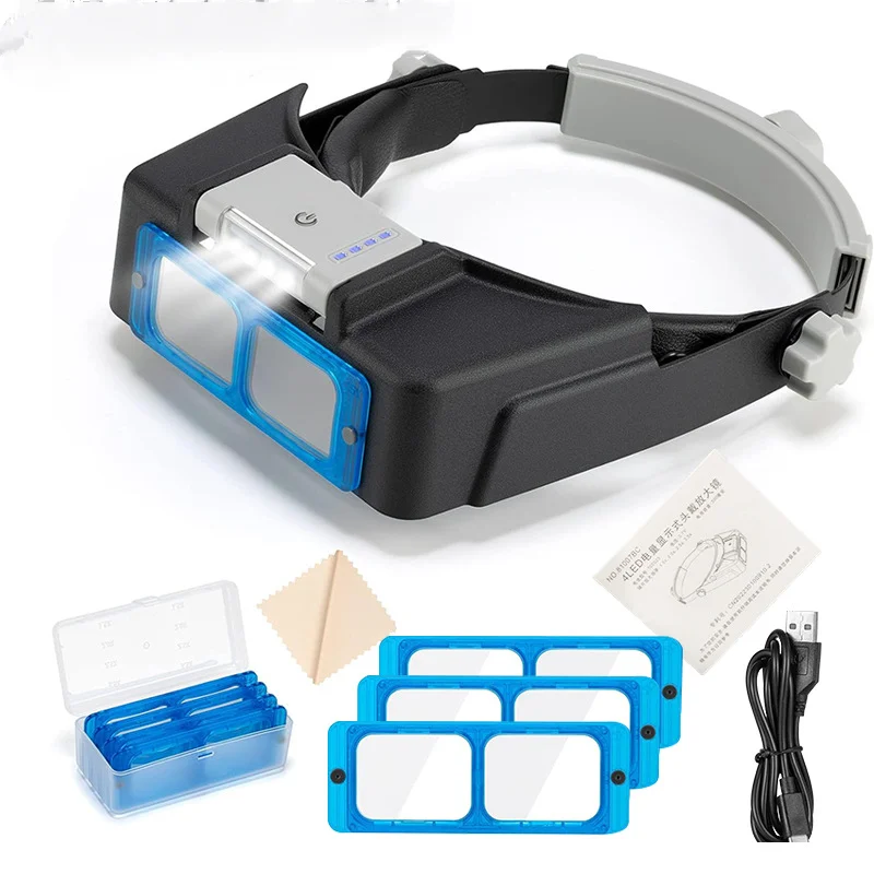 Magnifying Glasses Head Mounted Usb Charging with 4Led Lights for Battery Display, High-Definition Reading Gifts Magnifying Glasses Head Mounted Usb Charging with 4Led Lights for Battery Display, High-Definition Reading Gifts