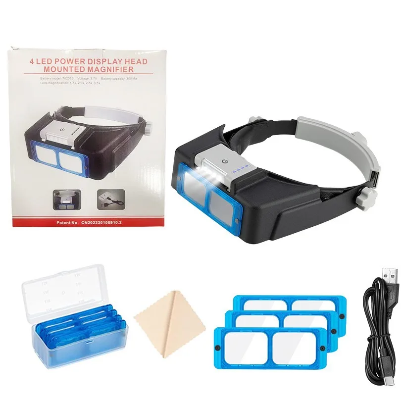 Magnifying Glasses Head Mounted Usb Charging with 4Led Lights for Battery Display, High-Definition Reading Gifts Magnifying Glasses Head Mounted Usb Charging with 4Led Lights for Battery Display, High-Definition Reading Gifts