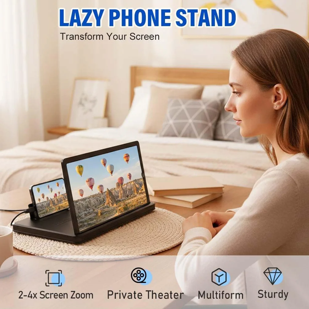 Portable Big Screen Phone Magnifier, HD Screen Expander Foldable Phone Stand with Movie Screen Amplifier for Travel,Elderly