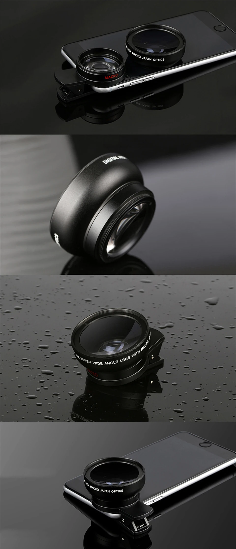 2 In 1 Clip-on Fish Eye Magnifiers Mobile Phone Lens Professional Mobile Phone Camera Lenses 15X Macro 0.45X Super Wide Angle