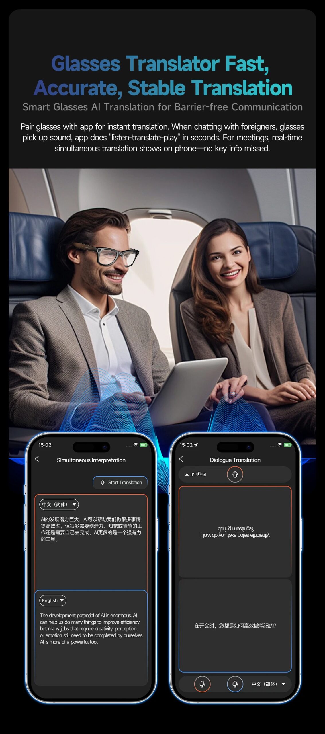 New 800W Camera AI Glasses Men Color-Changing Smart Translation Glasses Photo Video Recording Waterproof Call Smart Sunglasses