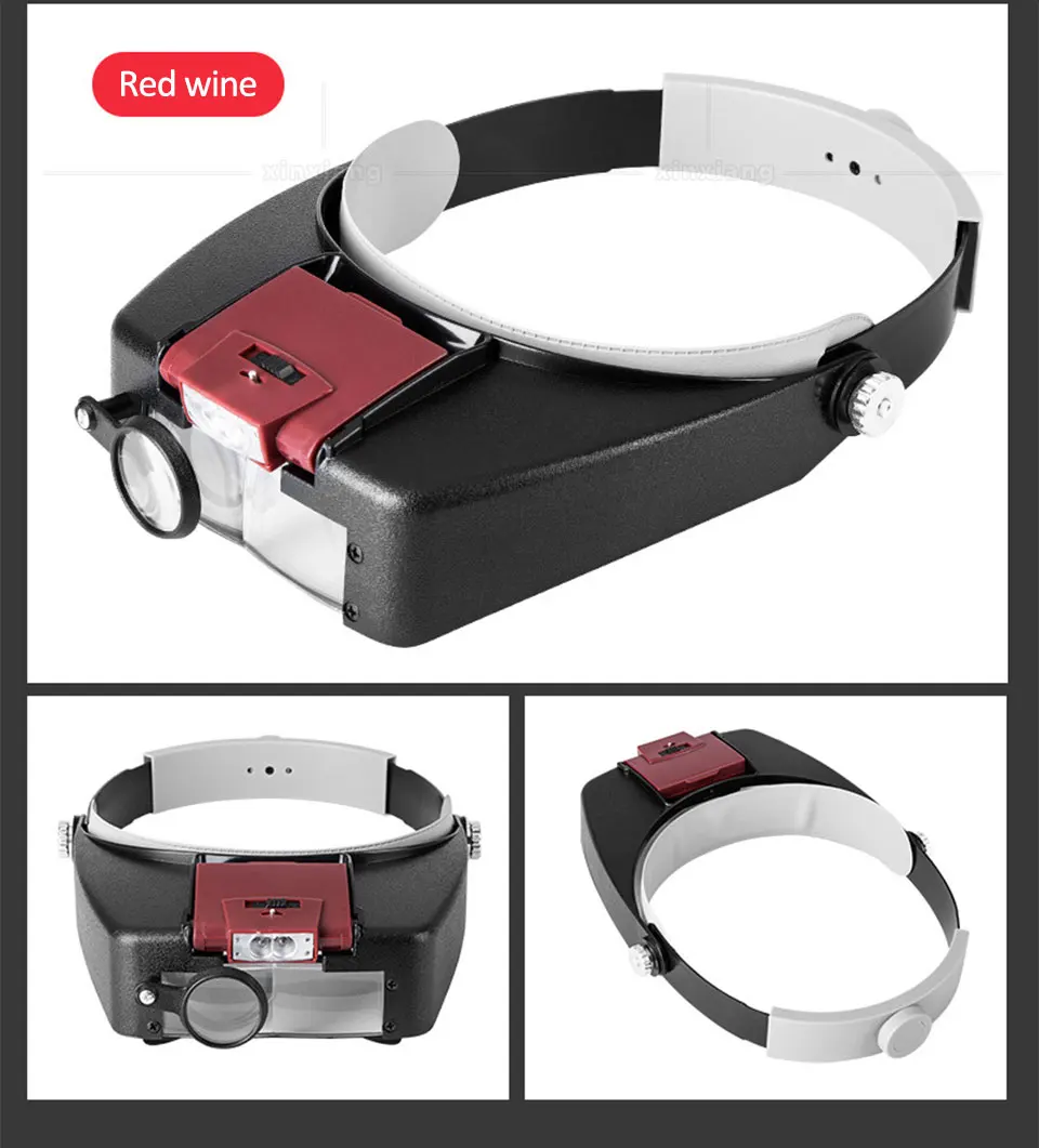 Head-Mounted Magnifier LED Illumination 1.5X 3X 8.5X 10X Helmet Style Magnifying Glass Jewelry Watch Maintenance Read Magnifier