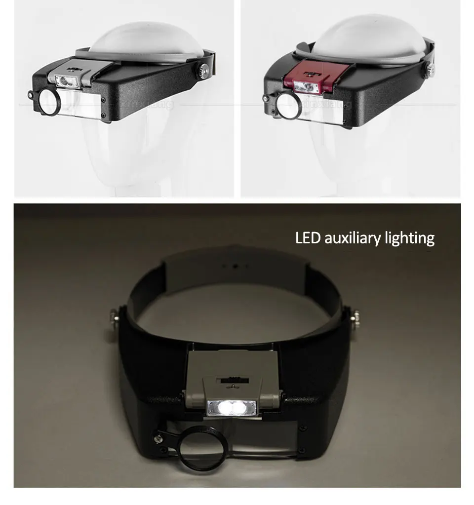 Head-Mounted Magnifier LED Illumination 1.5X 3X 8.5X 10X Helmet Style Magnifying Glass Jewelry Watch Maintenance Read Magnifier