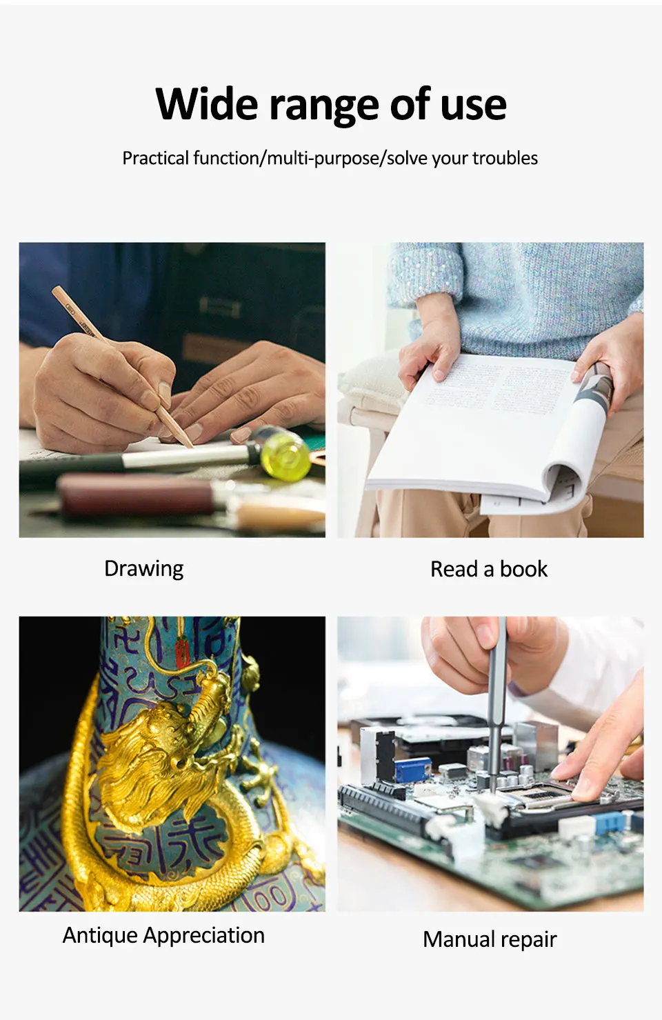 Head-Mounted Magnifier LED Illumination 1.5X 3X 8.5X 10X Helmet Style Magnifying Glass Jewelry Watch Maintenance Read Magnifier