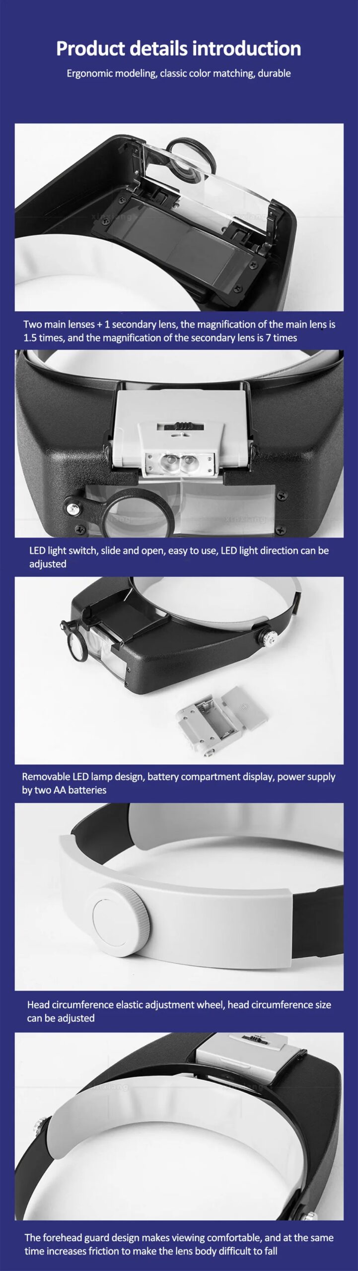 Head-Mounted Magnifier LED Illumination 1.5X 3X 8.5X 10X Helmet Style Magnifying Glass Jewelry Watch Maintenance Read Magnifier