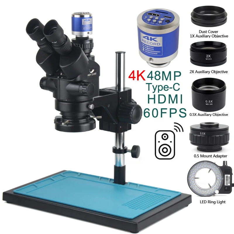 3.5X-90X Simul-Focal Stereo Trinocular Microscope 4K 2K 48MP 1080P HDMI USB Digital Video Camera For PCB Phone Soldering Repair 3.5X-90X Simul-Focal Stereo Trinocular Microscope 4K 2K 48MP 1080P HDMI USB Digital Video Camera For PCB Phone Soldering Repair
