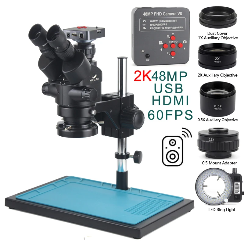 3.5X-90X Simul-Focal Stereo Trinocular Microscope 4K 2K 48MP 1080P HDMI USB Digital Video Camera For PCB Phone Soldering Repair 3.5X-90X Simul-Focal Stereo Trinocular Microscope 4K 2K 48MP 1080P HDMI USB Digital Video Camera For PCB Phone Soldering Repair