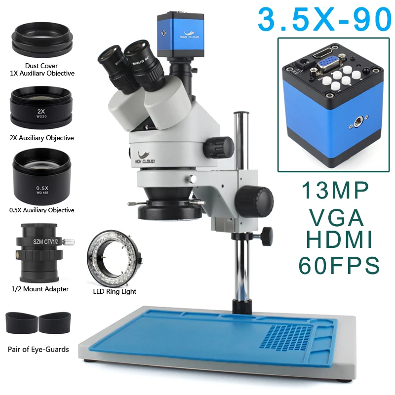 3.5X-90X Simul-Focal Stereo Trinocular Microscope 4K 2K 48MP 1080P HDMI USB Digital Video Camera For PCB Phone Soldering Repair 3.5X-90X Simul-Focal Stereo Trinocular Microscope 4K 2K 48MP 1080P HDMI USB Digital Video Camera For PCB Phone Soldering Repair