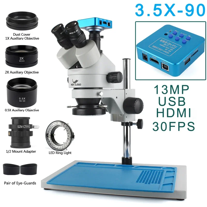 3.5X-90X Simul-Focal Stereo Trinocular Microscope 4K 2K 48MP 1080P HDMI USB Digital Video Camera For PCB Phone Soldering Repair 3.5X-90X Simul-Focal Stereo Trinocular Microscope 4K 2K 48MP 1080P HDMI USB Digital Video Camera For PCB Phone Soldering Repair