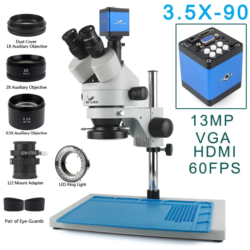 3.5X-90X Simul-Focal Stereo Trinocular Microscope 4K 2K 48MP 1080P HDMI USB Digital Video Camera For PCB Phone Soldering Repair 3.5X-90X Simul-Focal Stereo Trinocular Microscope 4K 2K 48MP 1080P HDMI USB Digital Video Camera For PCB Phone Soldering Repair