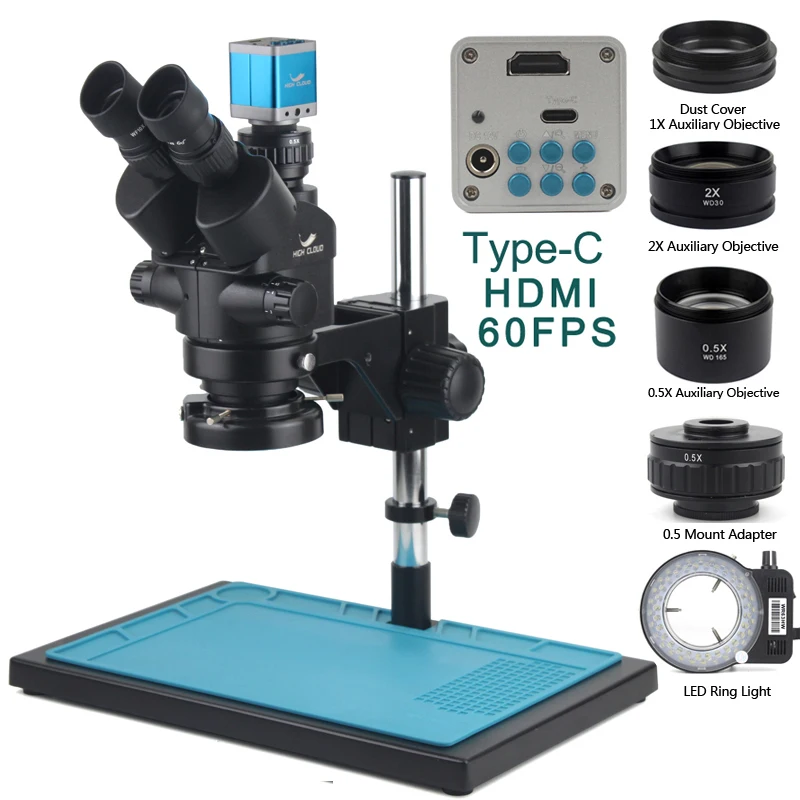 3.5X-90X Simul-Focal Stereo Trinocular Microscope 4K 2K 48MP 1080P HDMI USB Digital Video Camera For PCB Phone Soldering Repair 3.5X-90X Simul-Focal Stereo Trinocular Microscope 4K 2K 48MP 1080P HDMI USB Digital Video Camera For PCB Phone Soldering Repair