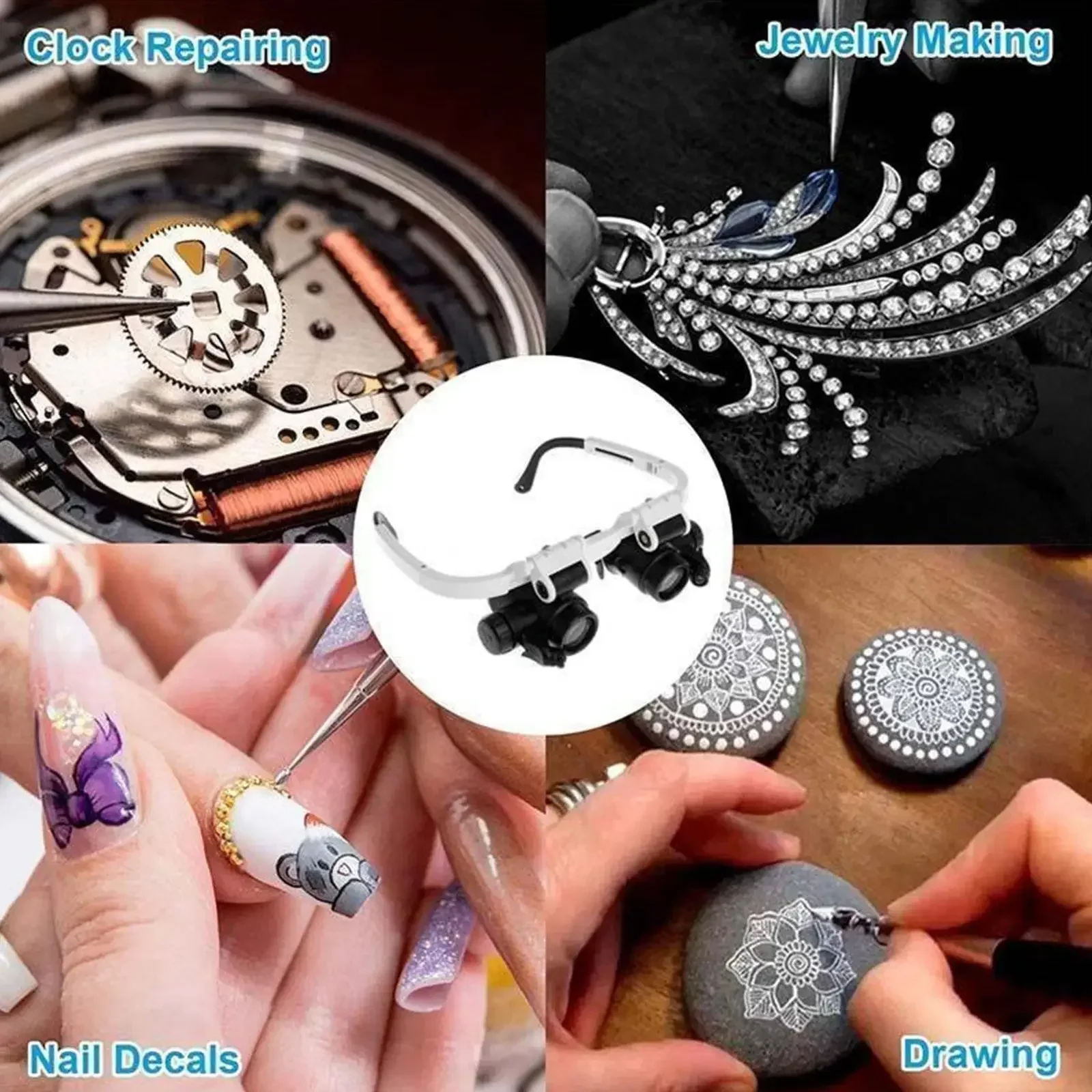 Head-Mounted Microscope Watch Jeweler Repair Magnifier with LED Light 8X 15X 23X Telescopic Magnifying Glasses Reading Loupe Len