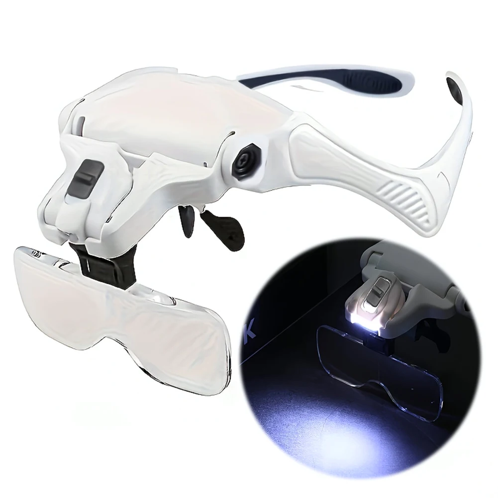 Head-mounted Magnifying Glasses with 2 LED Lights Magnifier 1.0X 1.5X 2.0X 2.5X 3.5X for Watch Repair Reading Magnifying Glasses