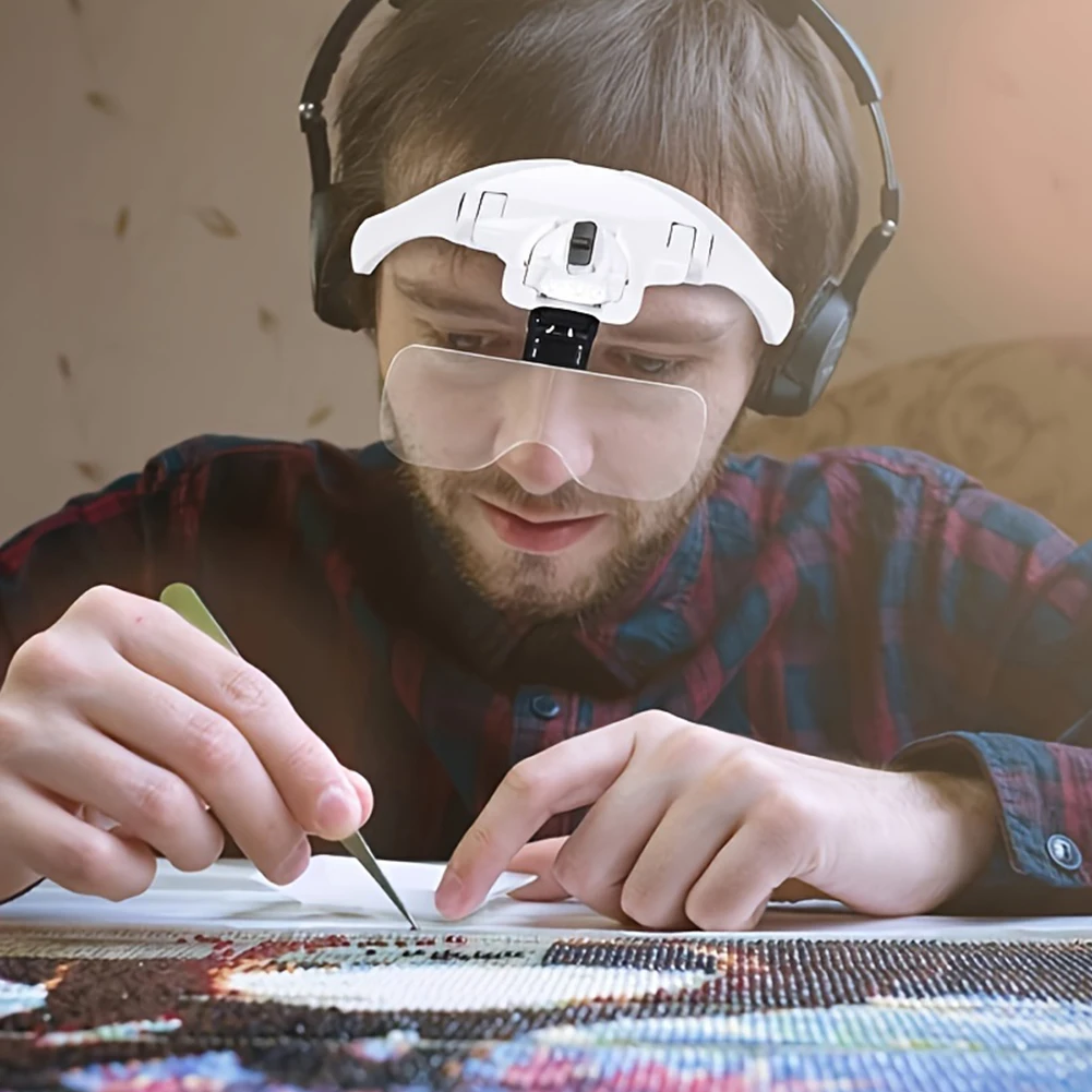 Head-mounted Magnifying Glasses with 2 LED Lights Magnifier 1.0X 1.5X 2.0X 2.5X 3.5X for Watch Repair Reading Magnifying Glasses
