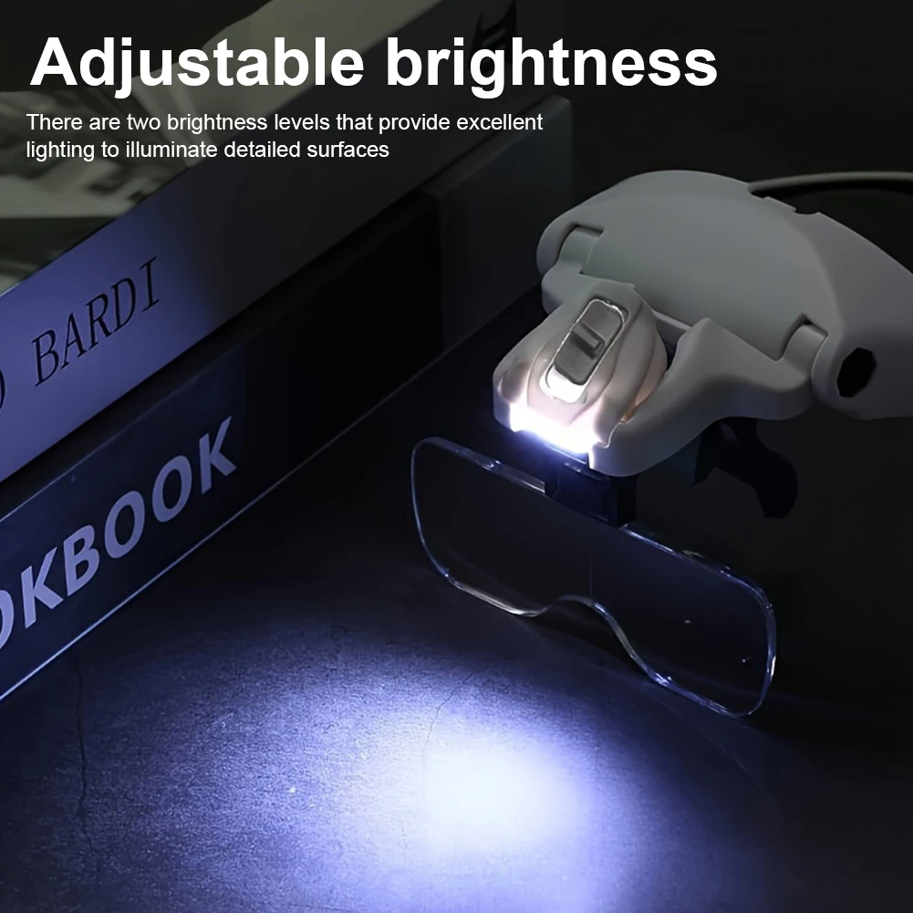 Head-mounted Magnifying Glasses with 2 LED Lights Magnifier 1.0X 1.5X 2.0X 2.5X 3.5X for Watch Repair Reading Magnifying Glasses