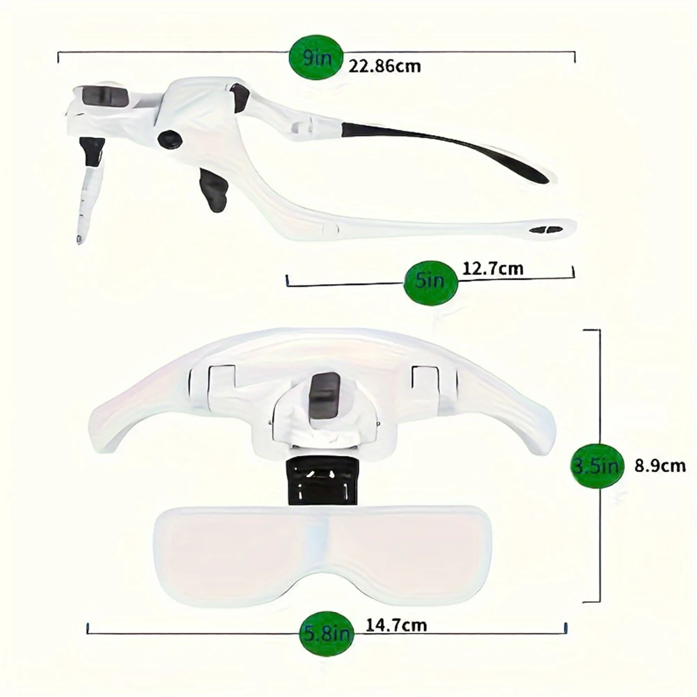 Head-mounted Magnifying Glasses with 2 LED Lights Magnifier 1.0X 1.5X 2.0X 2.5X 3.5X for Watch Repair Reading Magnifying Glasses