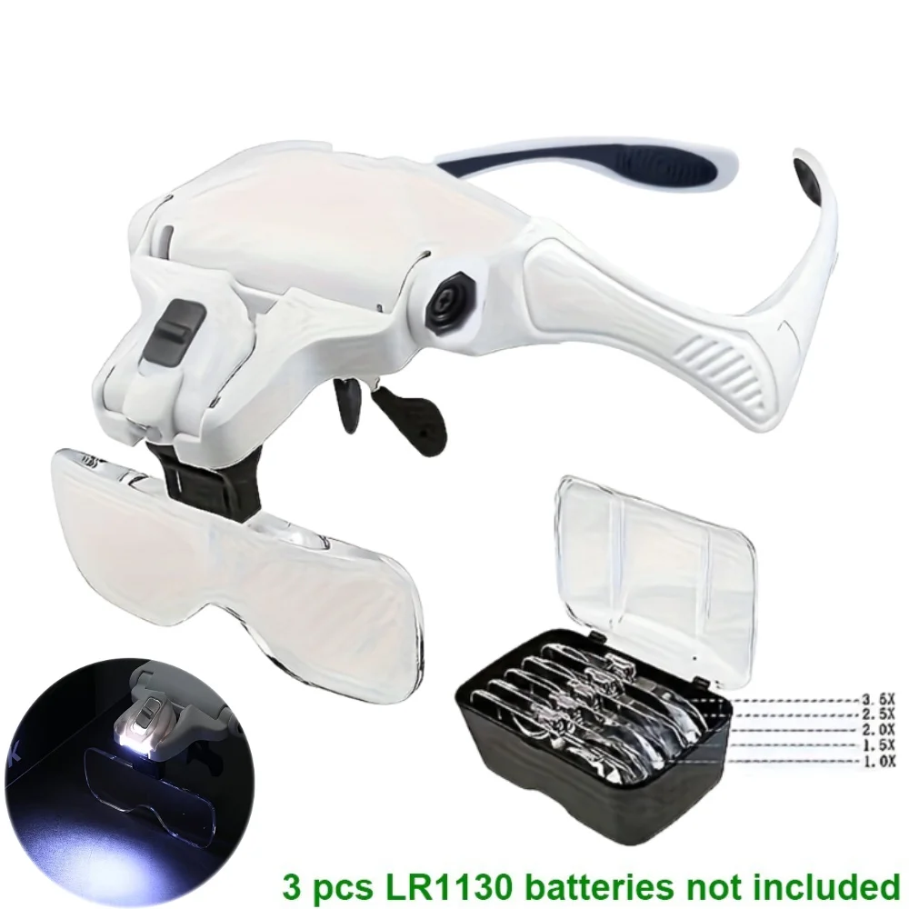 Head-mounted Magnifying Glasses with 2 LED Lights Magnifier 1.0X 1.5X 2.0X 2.5X 3.5X for Watch Repair Reading Magnifying Glasses