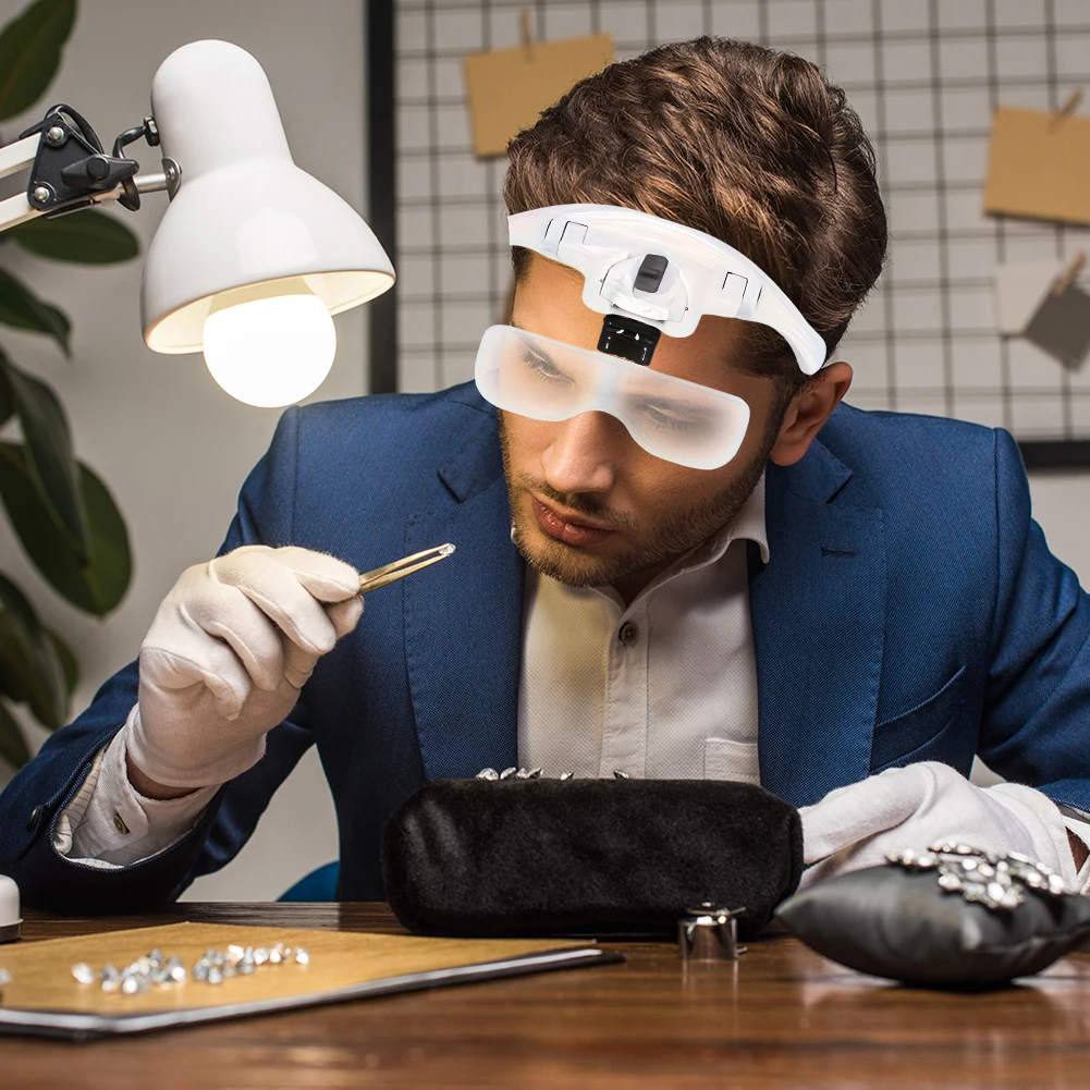 Head-mounted Magnifying Glasses with 2 LED Lights Magnifier 1.0X 1.5X 2.0X 2.5X 3.5X for Watch Repair Reading Magnifying Glasses