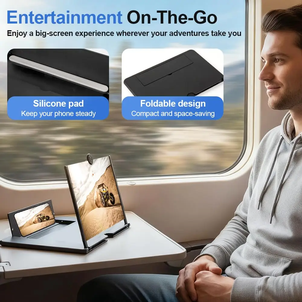 12 Inch Phone Screen Magnifier Ultra HD Mobile Movie Viewer for Eye Protection Landscape TV Viewing Full Screen Portable Stand