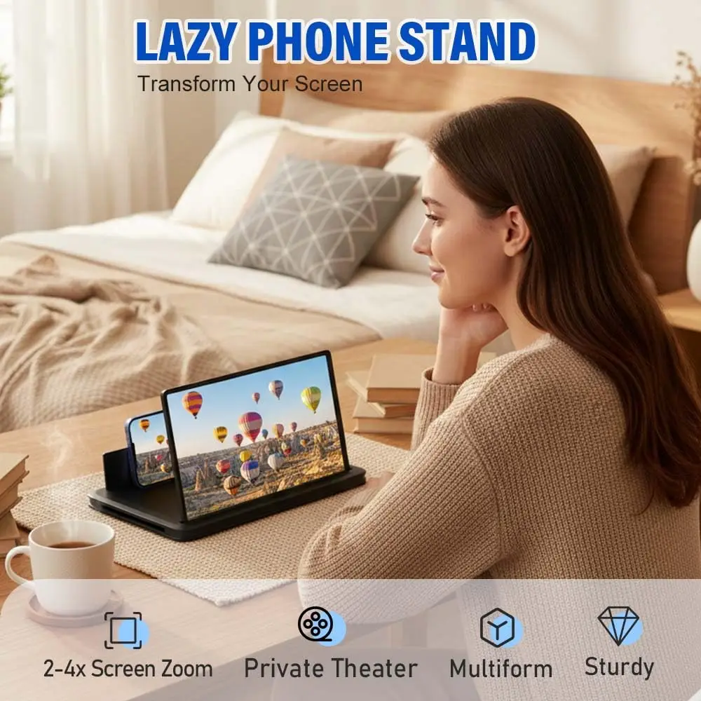 12 Inch Phone Screen Magnifier Ultra HD Mobile Movie Viewer for Eye Protection Landscape TV Viewing Full Screen Portable Stand