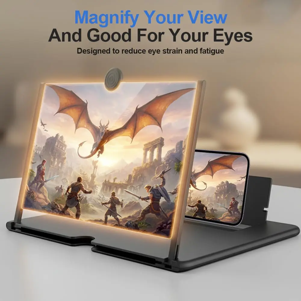 12 Inch Phone Screen Magnifier Ultra HD Mobile Movie Viewer for Eye Protection Landscape TV Viewing Full Screen Portable Stand