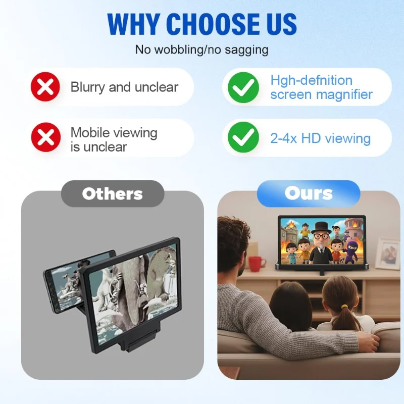 12 Inch Phone Screen Magnifier Ultra HD Mobile Movie Viewer for Eye Protection Landscape TV Viewing Full Screen Portable Stand
