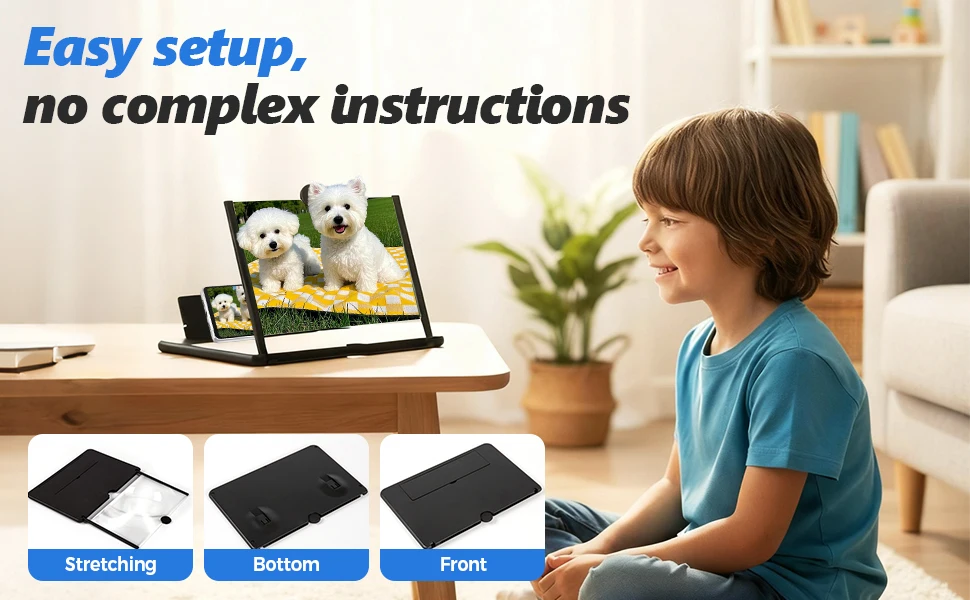 12 Inch Phone Screen Magnifier Ultra HD Mobile Movie Viewer for Eye Protection Landscape TV Viewing Full Screen Portable Stand