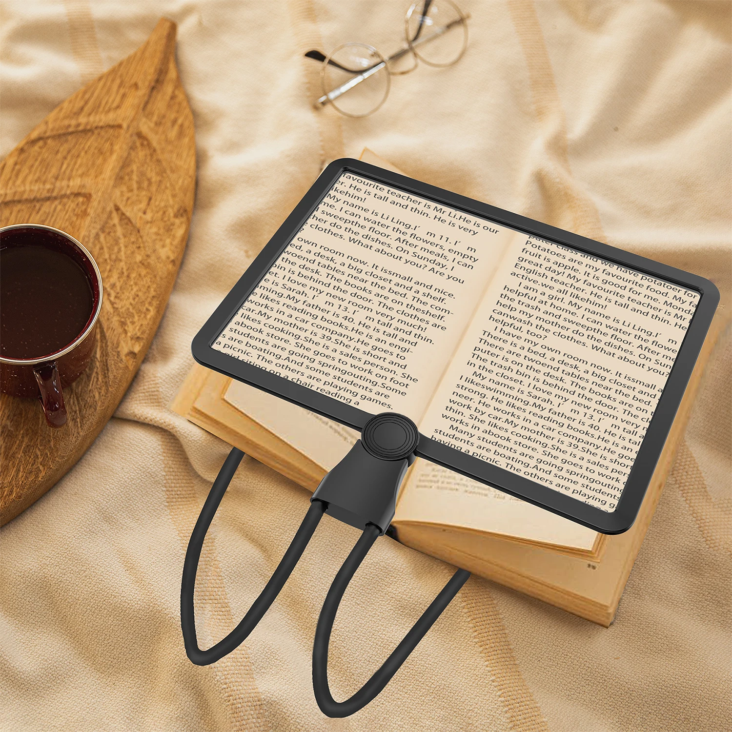 5X Hands-Free Magnifying Glass with Light, Full Page Magnifier with 100 LED Cold and Warm Light 3 Modes for Seniors Low Vision