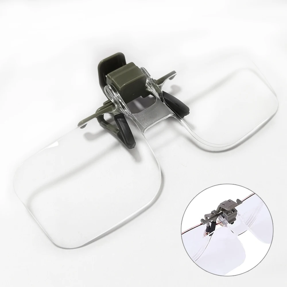 Clip On Head-Mounted Glasses Magnifier for Eyeglasses 2X Magnification Strength Magnifying Glasses for Close Work Read Repair