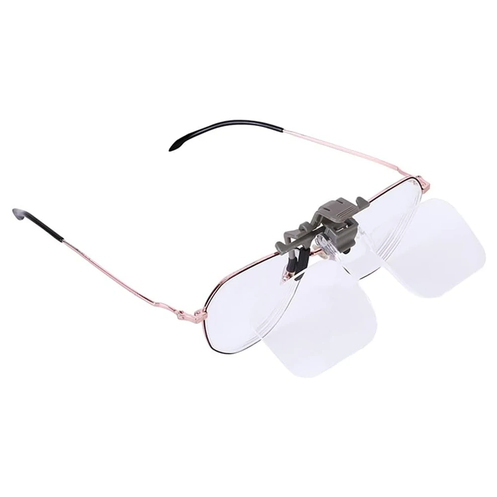 Clip On Head-Mounted Glasses Magnifier for Eyeglasses 2X Magnification Strength Magnifying Glasses for Close Work Read Repair
