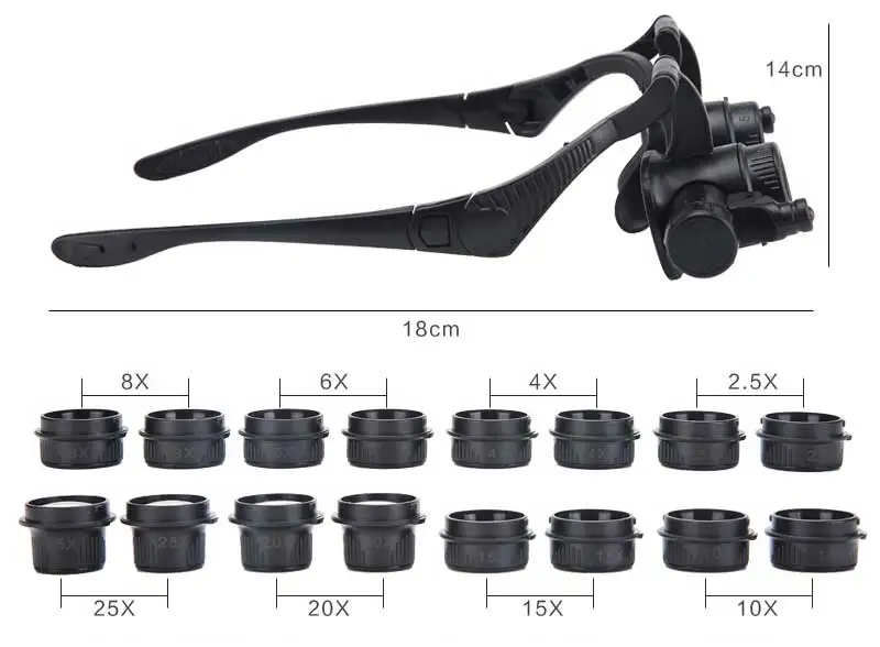 2.5X 4X 6X 8X 10X 15X 20X 25X Multi-Power Magnifier Loupe Magnifying Glasses with LED Lights Helping Hand Soldering Solder Clamp