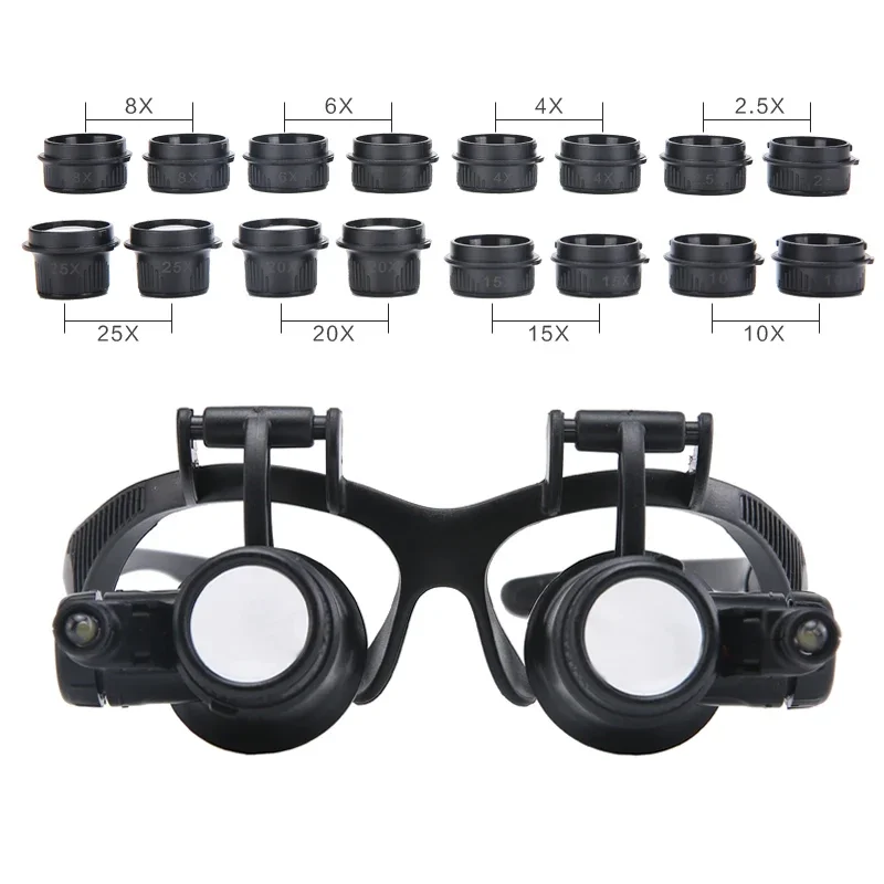 2.5X 4X 6X 8X 10X 15X 20X 25X Multi-Power Magnifier Loupe Magnifying Glasses with LED Lights Helping Hand Soldering Solder Clamp