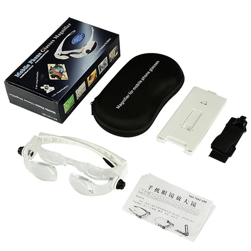 1PC 1.5X-3.8X/2X-4X Zoom Mobile Phone Glasses Magnifying Glass Cellphone Screen Wearing Magnifier with Phone Holder