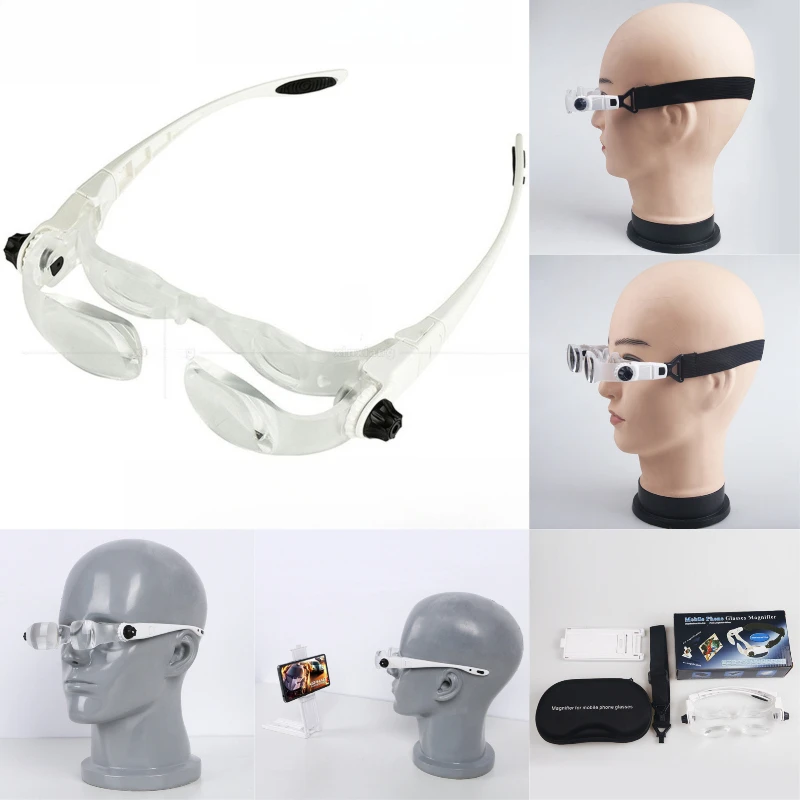 1PC 1.5X-3.8X/2X-4X Zoom Mobile Phone Glasses Magnifying Glass Cellphone Screen Wearing Magnifier with Phone Holder