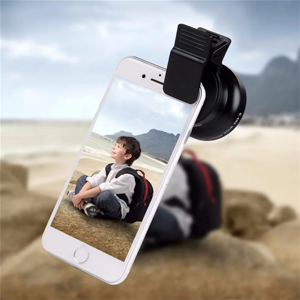 2 In 1 Clip-on Fish Eye Magnifiers Professional Mobile Phone Camera Lenses 15X Macro 0.45X Super Wide Angle Lens