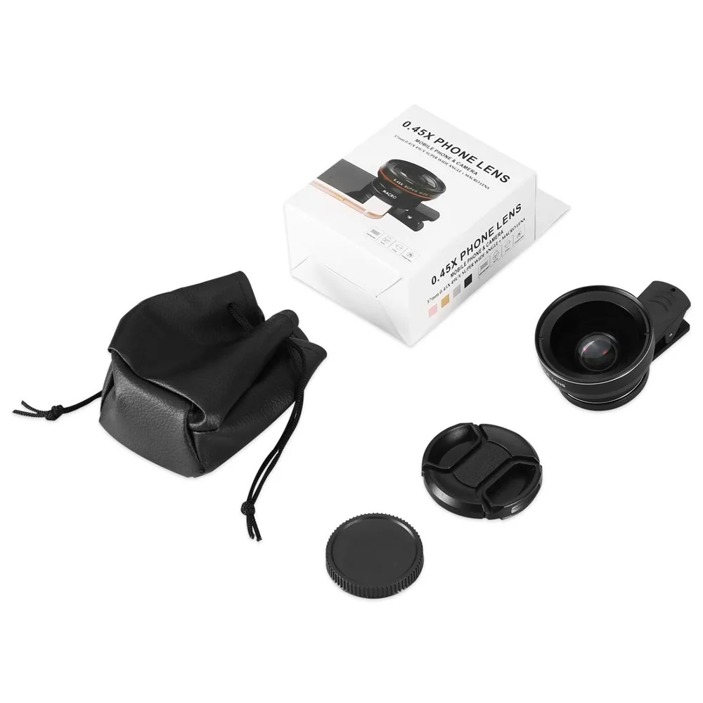 2 In 1 Clip-on Fish Eye Magnifiers Professional Mobile Phone Camera Lenses 15X Macro 0.45X Super Wide Angle Lens