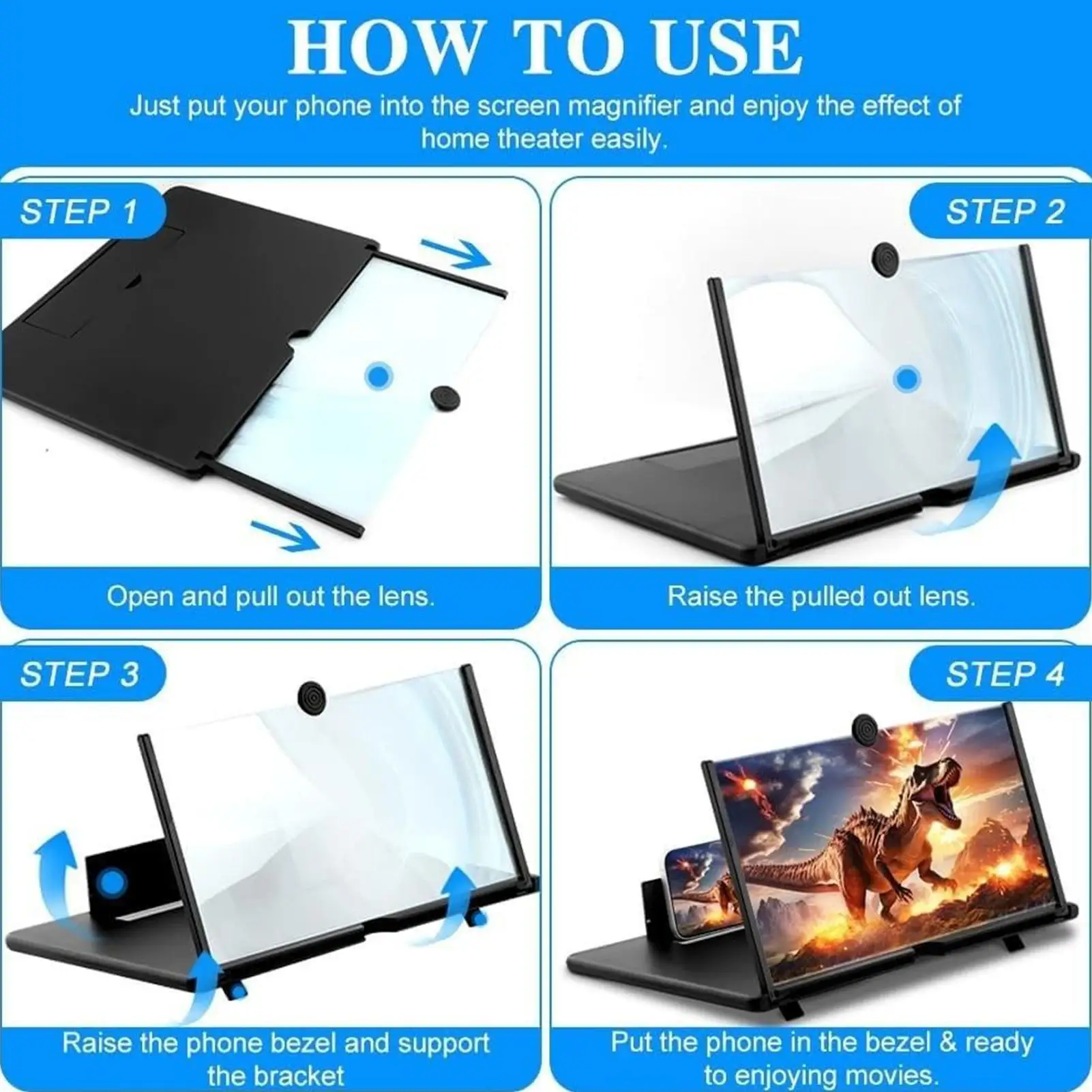 10 Inch HD Phone Screen Magnifier Portable Foldable Movie Video Amplifier for Smartphones, Mini Personal Cinema Enlarger